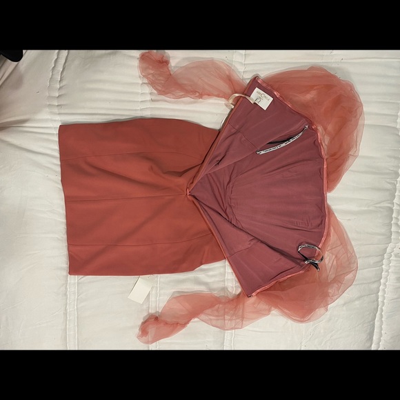 Zofia Salmon Off Shoulder Mesh Sleeve Corset Dress - Picture 3 of 6